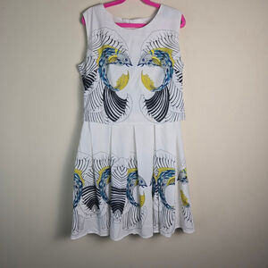 Women's Unbranded White Blue Fish Print Mini Dress S